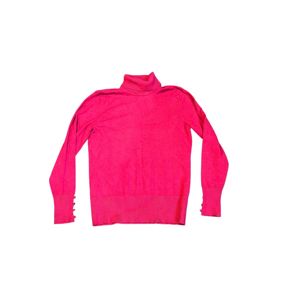 Spense Knits Hot Pink Turtleneck Sweater Long Sleeve Button Cuff Size M L8L01 - Picture 2 of 6
